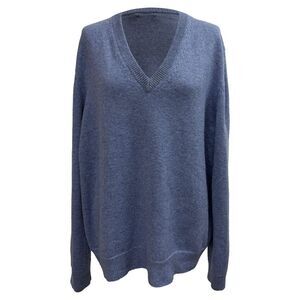 Celine V-Neck Sweater in Blue Cashmere